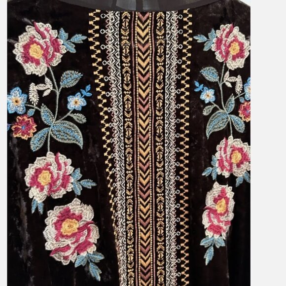 Andree By Unit Embroidered Floral Brown Crushed Velvet Boho Kimono Jacket Sz 1X - Picture 5 of 8